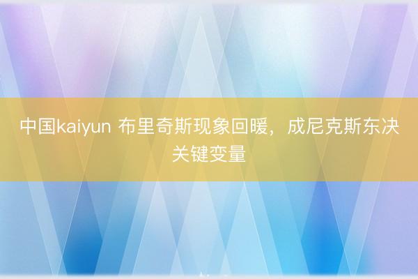 中国kaiyun 布里奇斯现象回暖，成尼克斯东决关键变量