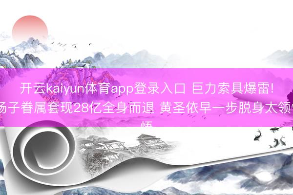 开云kaiyun体育app登录入口 巨力索具爆雷! 杨子眷属套现28亿全身而退 黄圣依早一步脱身太领悟